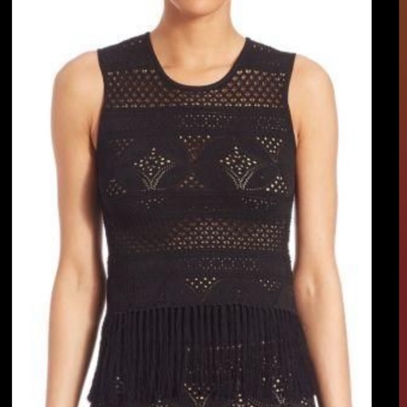 A.L.C. Tucker Fringe Pointelle Crochet Crop Tank - Picture 1 of 8